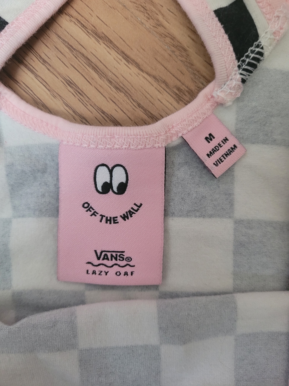 Checkerboard Crop Tank with Pink Floral Trim - Picture 2 of 6